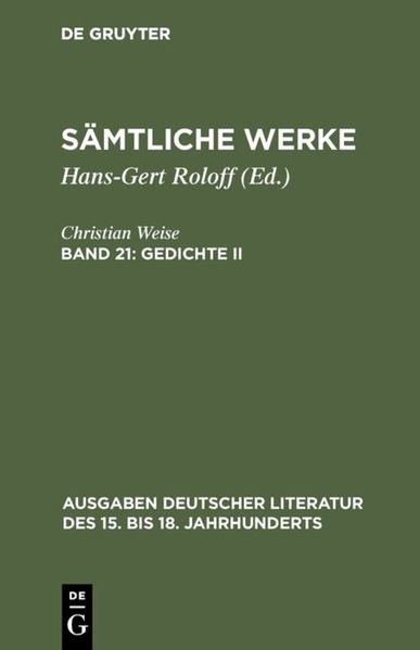 Cover von Christian Weise: Sämtliche Werke / Gedichte II.