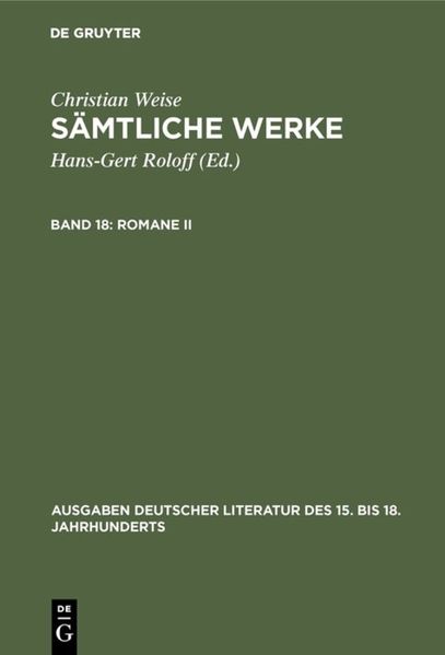 Cover von Christian Weise: Sämtliche Werke / Romane II