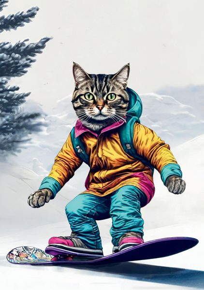 Cover von Katzen Notizbuch Winterzeit Lustige Weihnachten Katze mit Snowboard Journal mit 55 motivierenden Sprüchen Weihnachtsgeschenk Wichtelgeschenk Mann Jungen Teenager Tween