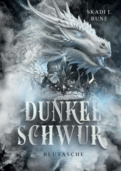 Cover von Dunkelschwur – Blutasche ist ein epischer und blutiger Highfantasy und Darkfantasy Roman mit dystophischen Vibes. Begleite den Soldaten Rael Dridal auf seiner verworrenen Reise zu sich selbst