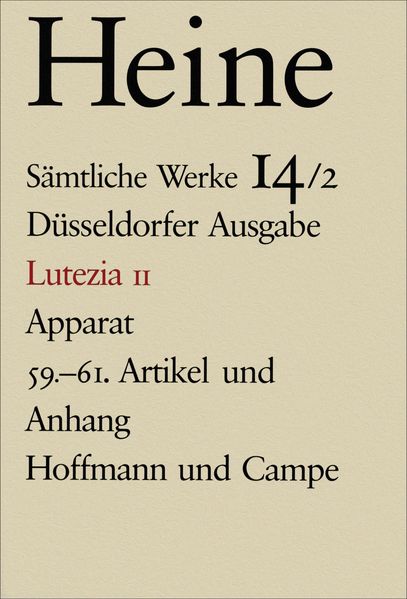 Cover von Sämtliche Werke. Historisch-kritische Gesamtausgabe der Werke. Düsseldorfer Ausgabe / Lutezia II