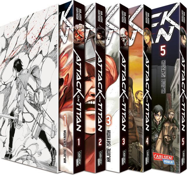 Cover von Attack on Titan, Bände 1-5 im Sammelschuber mit Extra