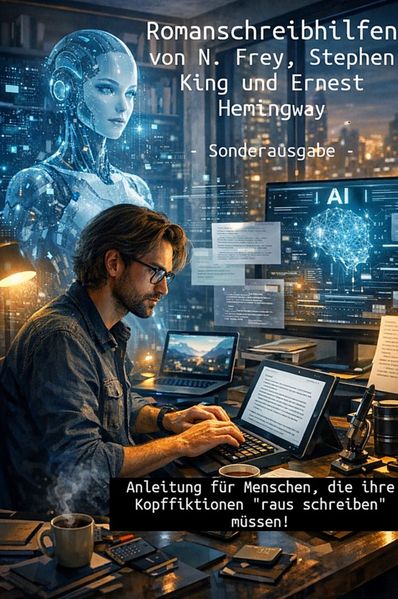Cover von Romanschreibhilfen von N. Frey, Stephen King und Ernest Hemingway