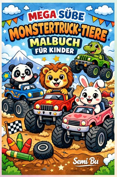 Cover von Mega Süße Monstertruck-Tiere Malbuch für Kinder