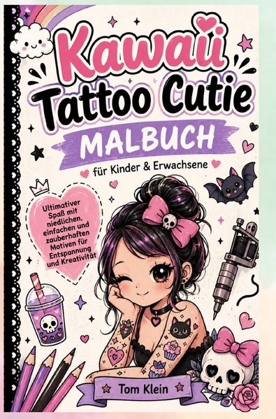 Cover von Kawaii Tattoo Cutie Malbuch für Kinder & Erwachsene