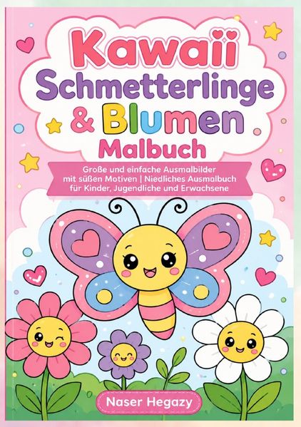 Cover von Kawaii Schmetterlinge & Blumen Malbuch