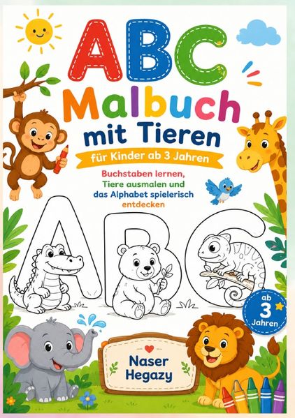 Cover von ABC Malbuch mit Tieren für Kinder ab 3 Jahren