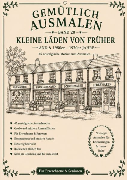 Cover von Gemütlich ausmalen/Gemütlich ausmalen – Kleine Läden von früher