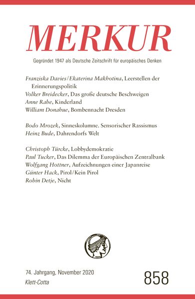 Cover von MERKUR Gegründet 1947 als Deutsche Zeitschrift für europäisches Denken – 2020-11