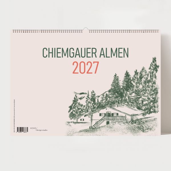 Cover von Alm Kalender 2027 – Chiemgauer Alpen | Handgezeichneter Wandkalender mit 12 Almen | Illustrativer Monatskalender, A4 quer