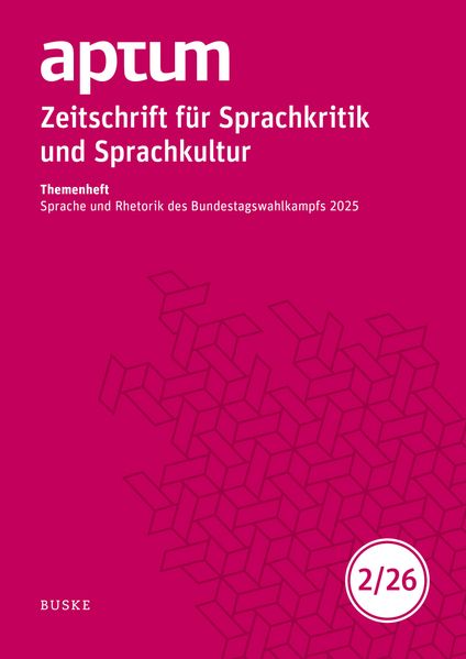 Cover von Aptum, Zeitschrift für Sprachkritik und Sprachkultur 22. Jahrgang. 2026, Heft 2