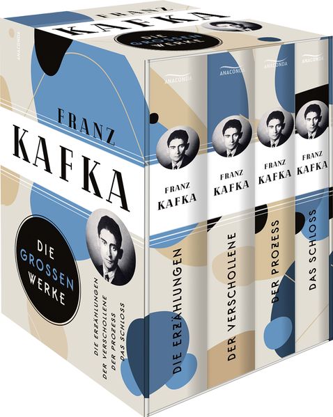 Cover von Franz Kafka, Die großen Werke (Die Erzählungen – Der Verschollene – Der Prozess – Das Schloss) (4 Bände im Schuber)