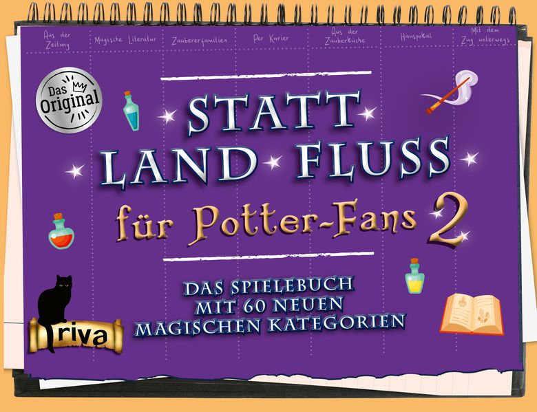 Cover von Statt Land Fluss für Potter-Fans 2 – Das Spielebuch mit 60 neuen magischen Kategorien. Teil 2 der zauberhaften Stadt-Land-Fluss-Variante. Perfektes Geschenk für Harry-Potter- Fans