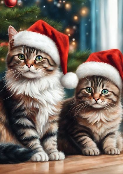 Cover von Notizbücher Katzen/Katzen Notizbuch Weihnachten mit 55 Zitaten Motivierendes Notizheft Katze mit Nikolausmütze Weihnachtsgeschenk Wichtelgeschenk