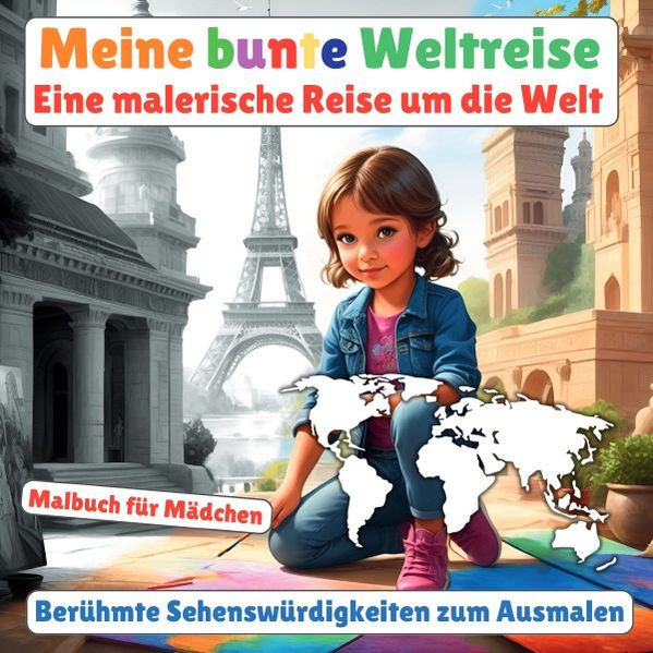 Cover von Meine bunte Weltreise: Malbuch für Mädchen (Berühmte Sehenswürdigkeiten zum Ausmalen)