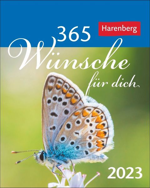 Cover von 365 Wünsche für dich Mini-Geschenkkalender 2023. Ein kleiner Kalender mit vielen guten Wünschen! Mini-Jahreskalender mit täglichen positiven Gedanken