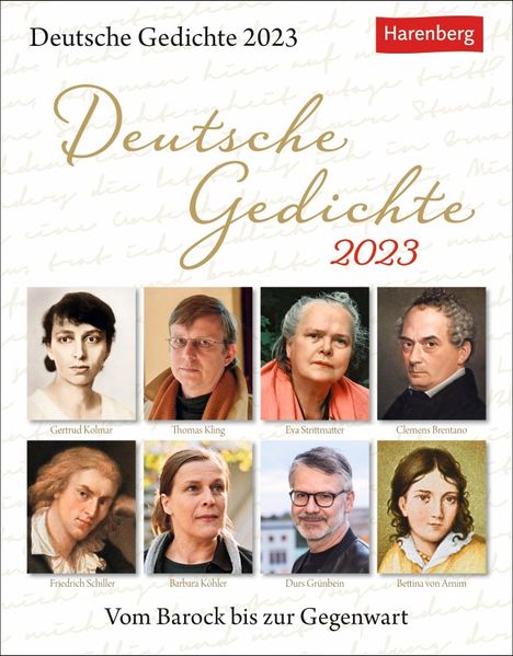 Cover von Deutsche Gedichte Tagesabreißkalender 2023. Lyrik vom Barock bis zur Gegenwart in einem Tischkalender für jeden Tag. Abreißkalender mit den Zeilen bedeutender Dichter*innen