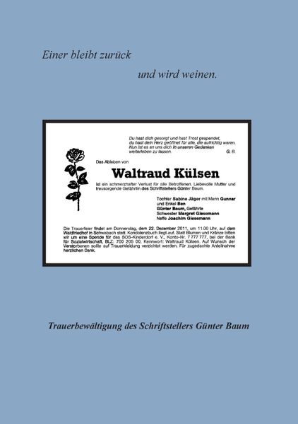 Cover von Einer bleibt zurück und wird weinen.