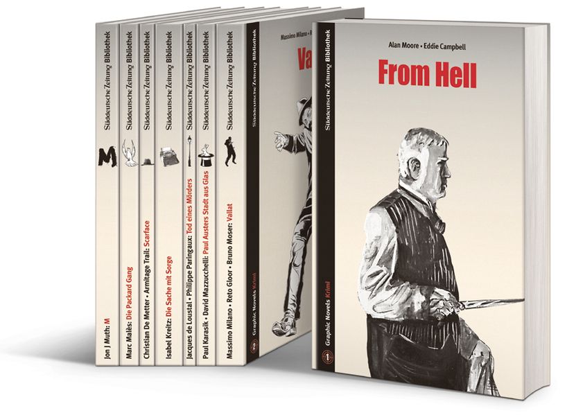 Cover von SZ Graphic Novels Staffel 3 Krimi: From Hell / Vallat / Paul Austers Stadt aus Glas / Tod eines Mörders / Die Sache mit Sorge / Scarface / Die Packard Gang / M