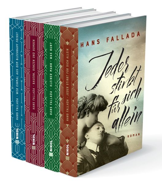 Cover von Hans Fallada (vier Romane) – Jeder stirbt für sich allein – Kleiner Mann, was nun? – Bauern, Bonzen und Bomben – Wer einmal aus dem Blechnapf frißt