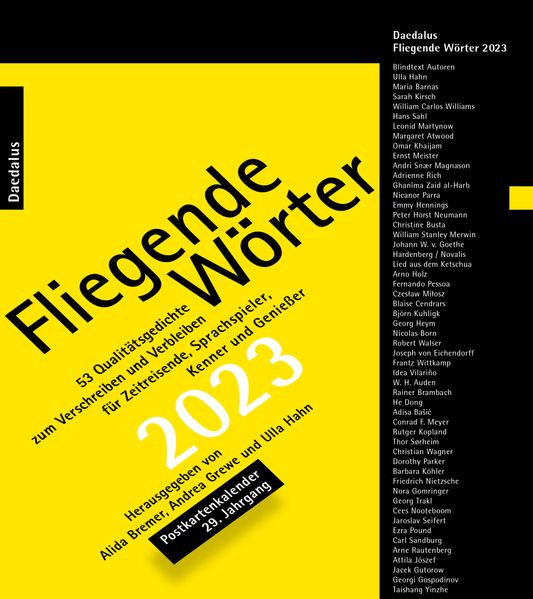 Cover von Fliegende Wörter 2023. Postkartenkalender