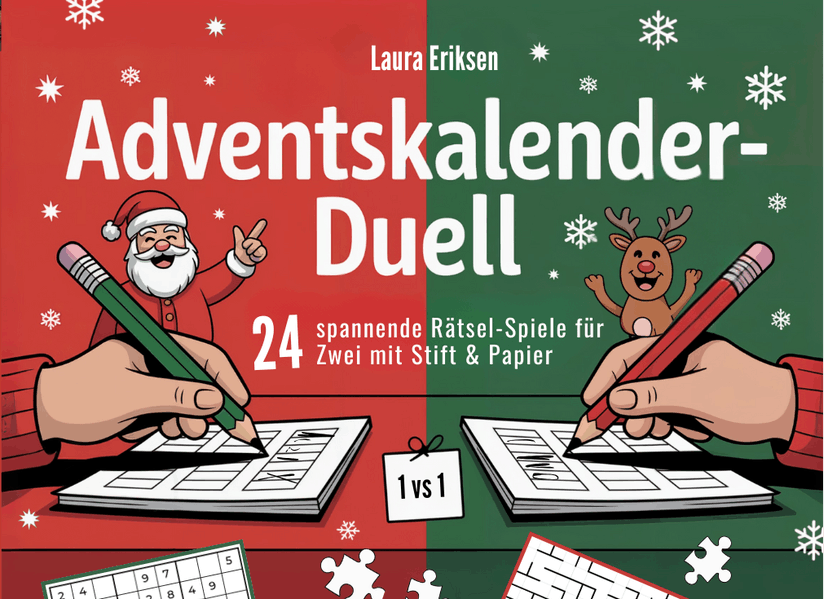 Cover von Adventskalender-Duell: 24 spannende Rätsel-Spiele für Zwei mit Stift & Papier | Das perfekte Geschenk für die Vorweihnachtszeit