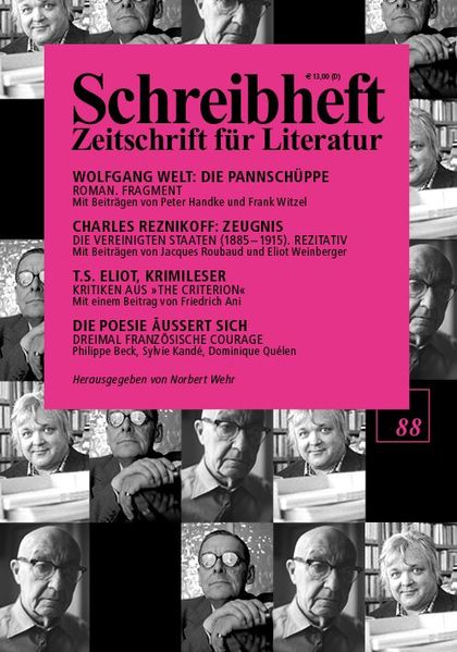 Cover von Wolfgang Welt: Die Pannschüppe. Roman / Charles Reznikoff: Zeugnis. Die Vereinigten Staaten (1885-1915). Rezitativ / T.S. Eliot, Krimileser
