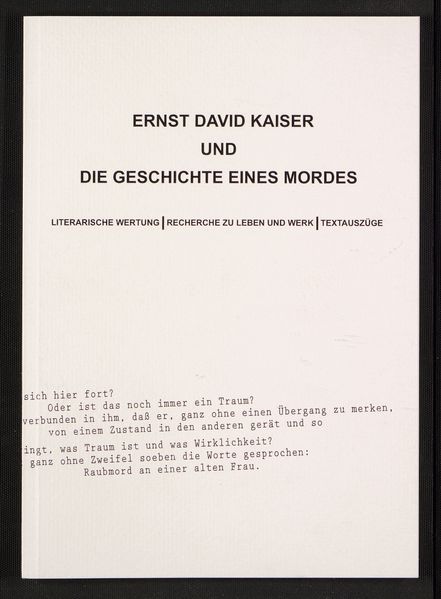 Cover von Ernst David Kaiser und die Geschichte eines Mordes