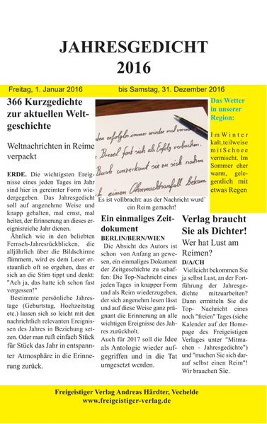 Cover von Jahresgedicht 2016