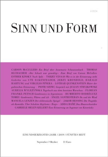 Cover von Sinn und Form 5/2019