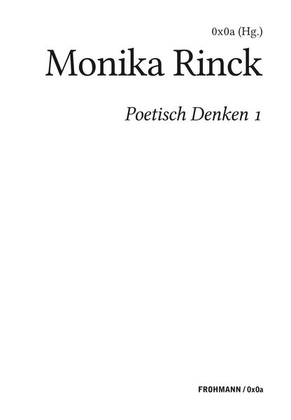 Cover von Poetisch denken 1: Monika Rinck