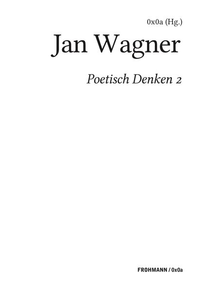 Cover von Poetisch denken 2: Jan Wagner