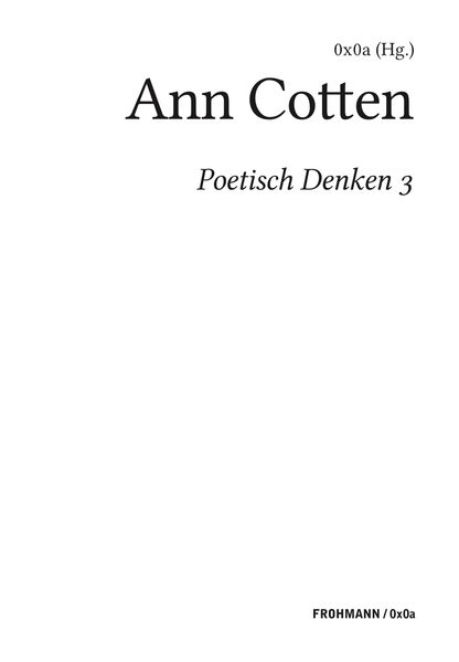 Cover von Poetisch denken 3: Ann Cotten
