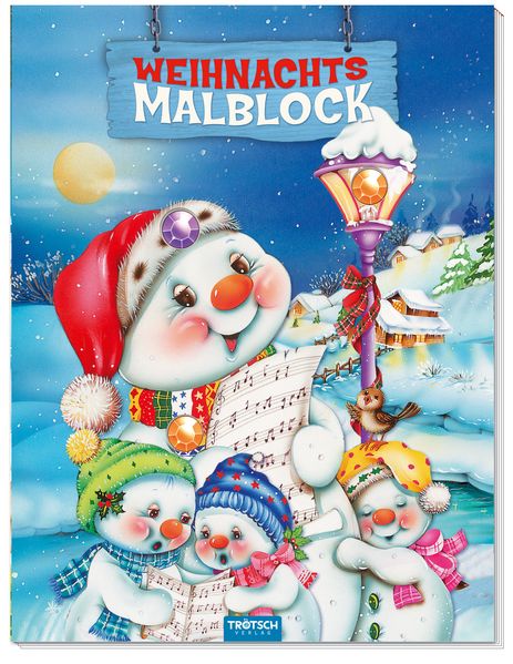 Cover von Schneemann-Malblock mit 3 Glitzersteinen und Farbvorlage Weihnachtsmalblock