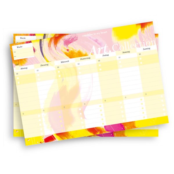 Cover von Notizblock-Set mit Kalender ohne Datum für den Schreibtisch. Immerwährender Terminplaner mit 50 Blatt zum Abreißen. Wochenplaner undatiert im Querformat fürs Büro oder zu Hause. Aus der Art.Collection von Stay Inspired